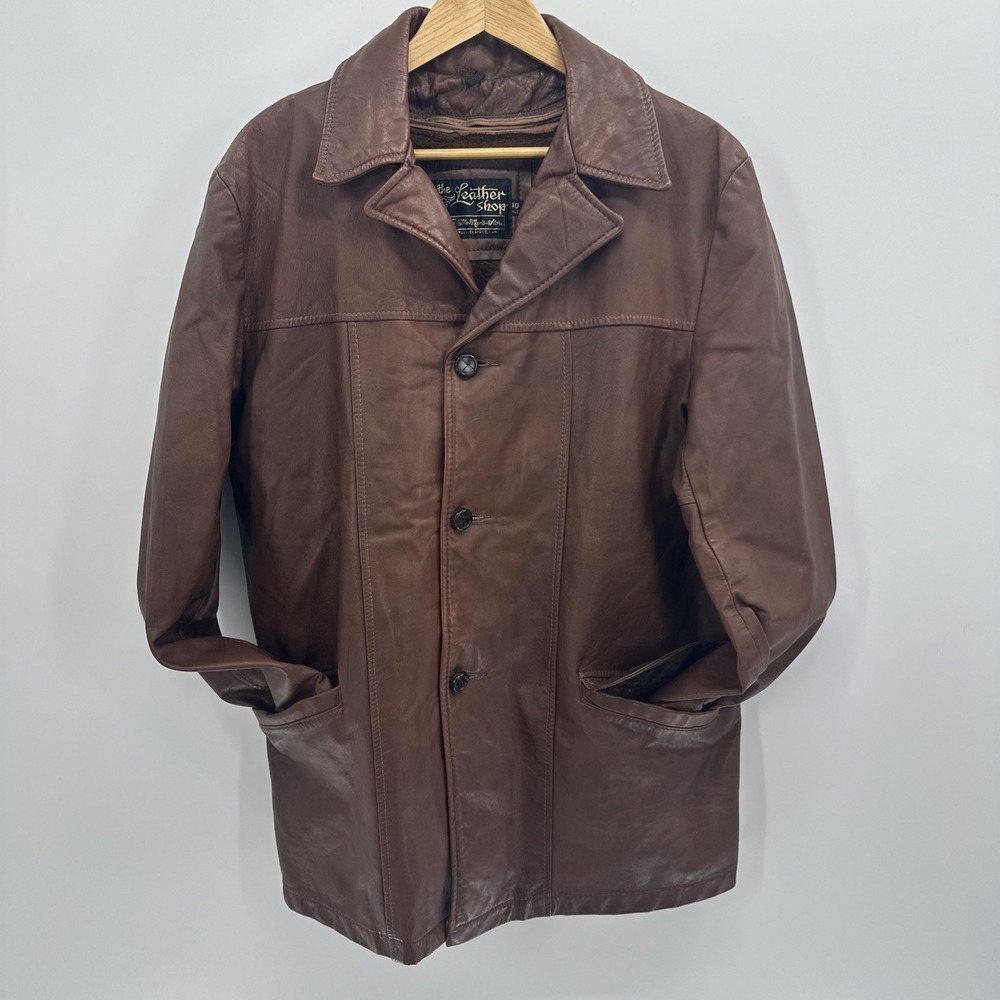 Vintage Sears The Leather Shop Jacket Sherpa Lined Size 40 Tall Brown Made In US